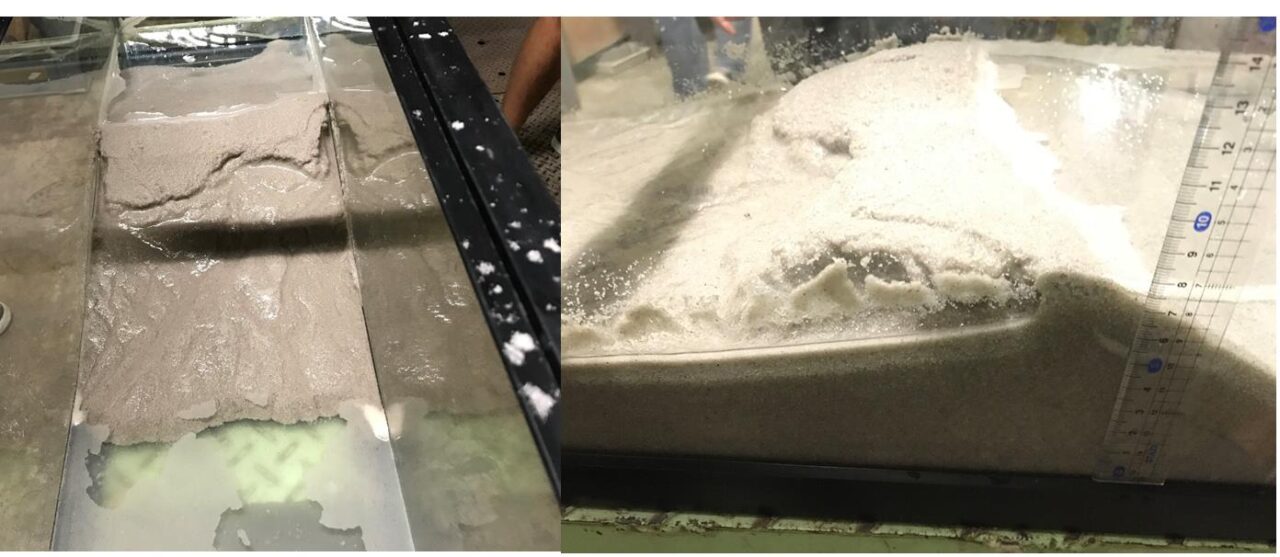 流水による堤防の破壊実験